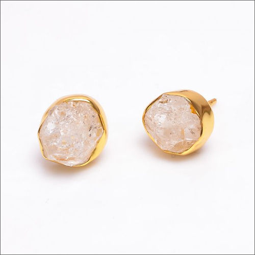 Natural Herkimer Diamond Gold Plated Stud Earrings