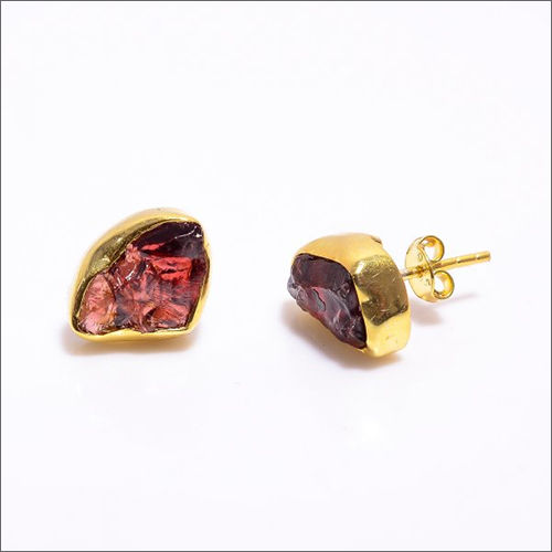 Garnet Gold Plated Stud Earrings