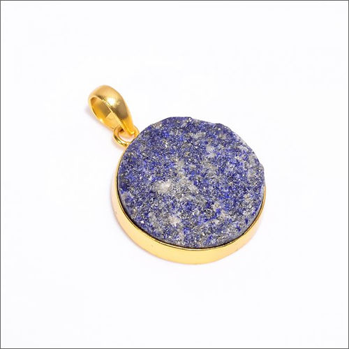 Natural Lapis Raw Gemstone Gold Plated Pendant - Color: Blue