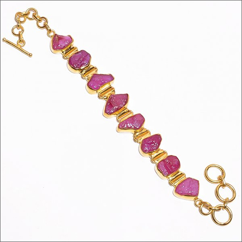 Corundum Ruby Gold Plated Bracelet - Color: Pink