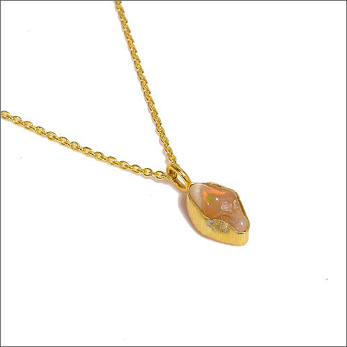 Ethiopian Opal Gold Plated Chain Pendant - Color: Cream