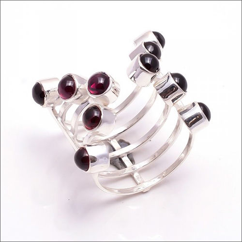 Round Garnet Gemstone 925 Sterling Silver Ring