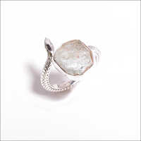 Aquamarine Raw Gemstone 925 Sterling Silver Snake Ring - Shape: Round