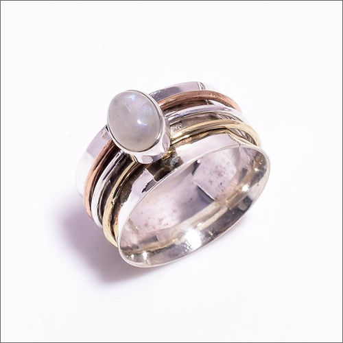 Natural Rainbow Moonstone 925 Sterling Silver Meditation Spinner Ring