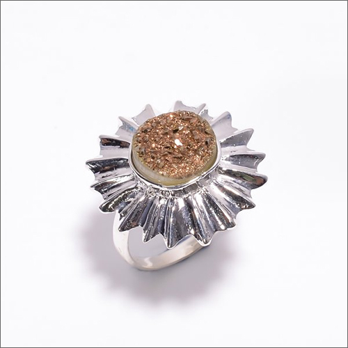 Titanium Druzy Gemstone 925 Sterling Silver Designer Ring