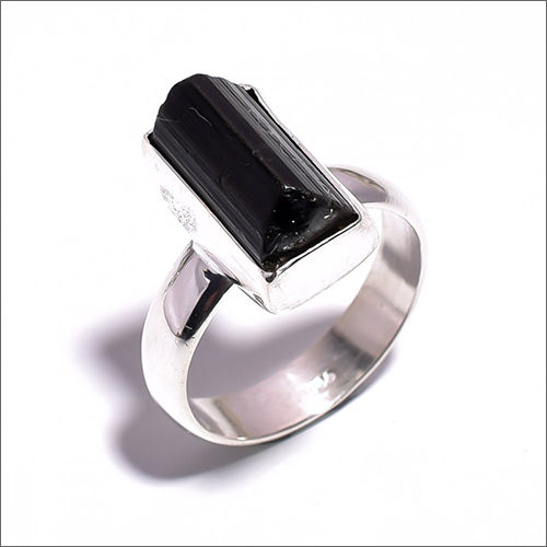 Black Tourmaline Raw Gemstone 925 Sterling Silver Ring