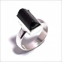 Black Tourmaline Raw Gemstone 925 Sterling Silver Ring