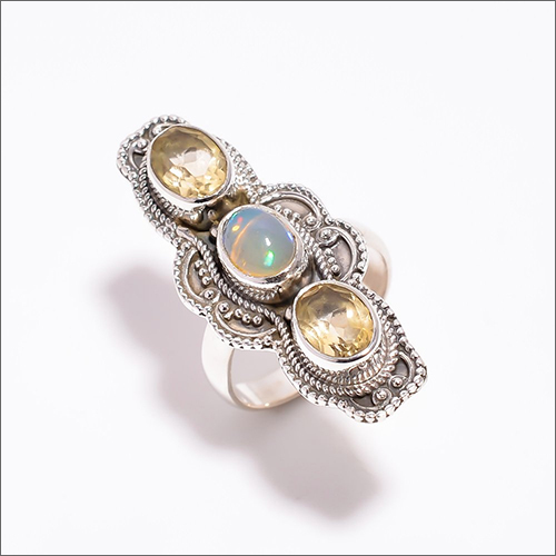 Citrine Ethiopian Opal Gemstone 925 Sterling Silver Ring