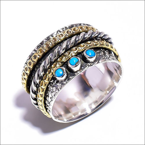 Sleeping Beauty Turquoise Gemstone 925 Sterling Silver Meditation Ring - Jewelry Type: Pins