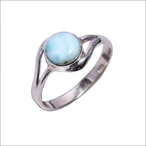 Larimar Gemstone 925 Sterling Silver Ring - Shape: Round