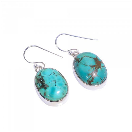 Blue Turquoise Gemstone 925 Sterling Silver Earrings