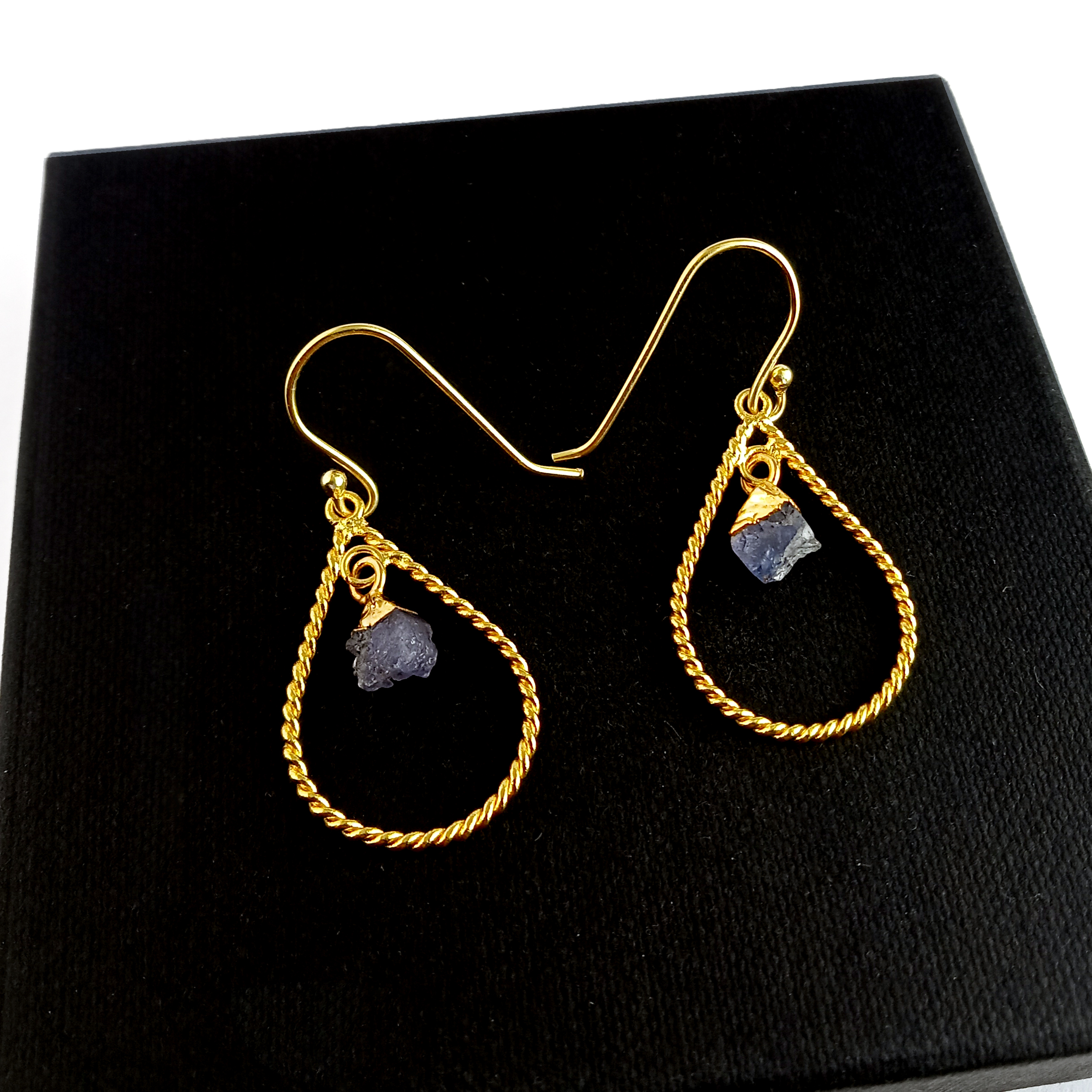 Crystal Raw Twisted Wire Teardrop Shape Earrings Gift For Mom Gold Plated Gemstone Earrings Drop Dangle Gemstone Earrings