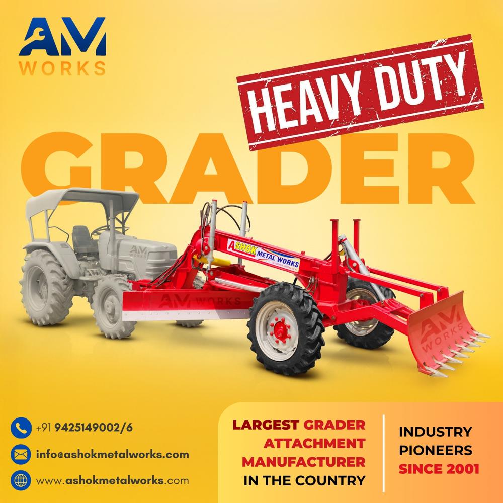 Mahindra Grader Attachment - High Grade Steel, 2400 kg Weight, Red Anti-Rust Coating | Durable for Heavy Surface Breakage, Manual Control System