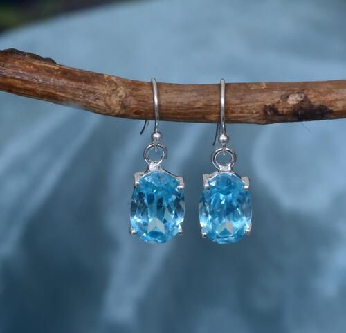 925 Sterling Silver Natural Blue Topaz Earrings