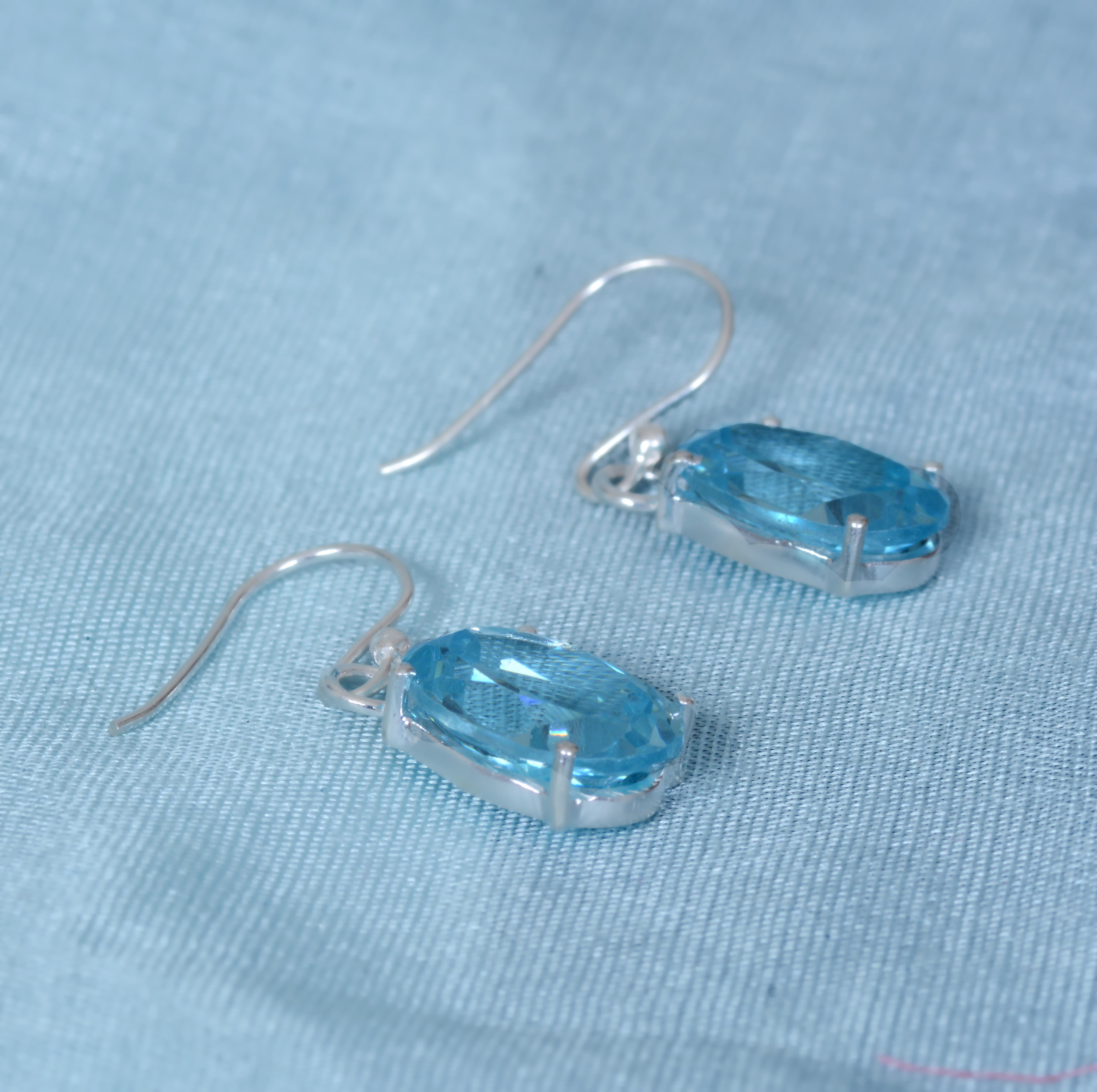 925 Sterling Silver Natural Blue Topaz Earrings
