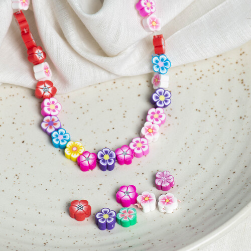 Multicolour Flower fimo beads