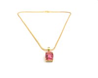 Ruby Quartz Gemstone Gold Plated  Pendant Necklace