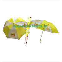 Promotional Monsoon Umbrella - Polyester, Foldable, Yellow White | Aluminium Handle, Suitable For All Seasons