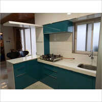 Laminate Finish Modular Kitchen - Plywood Sliding Door, Antique Torkish Color, Solid Wood And Laminated Design