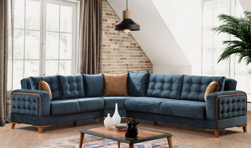 L shape modern blue sofa By HEUREUX