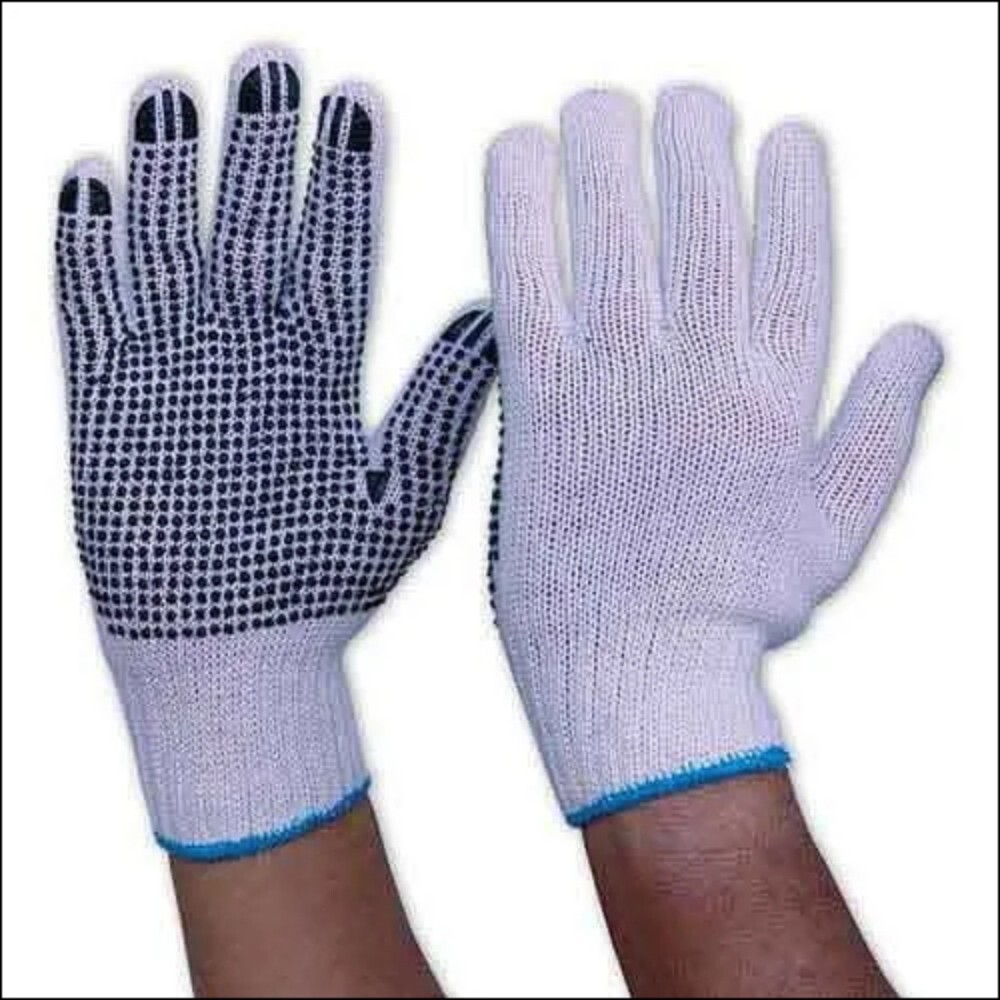 Dotted Gloves - Cotton Blend, 10" to 24" Long, White and Blue | Heat Resistant, Super Fine Grip, Ideal for Industrial and Welding Use