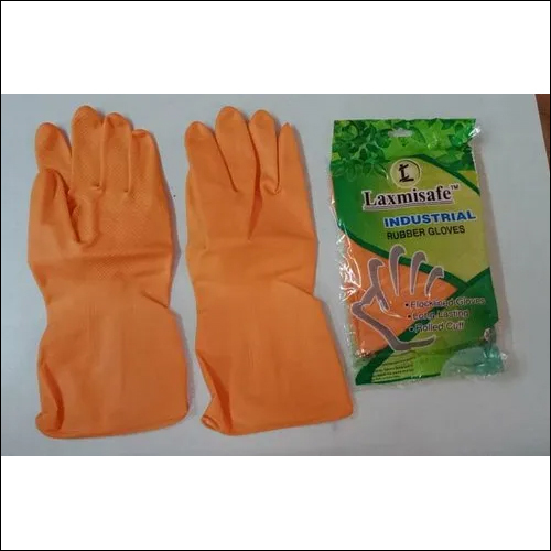 Orange Industrial Use Rubber Hand Gloves Laxmi Safe