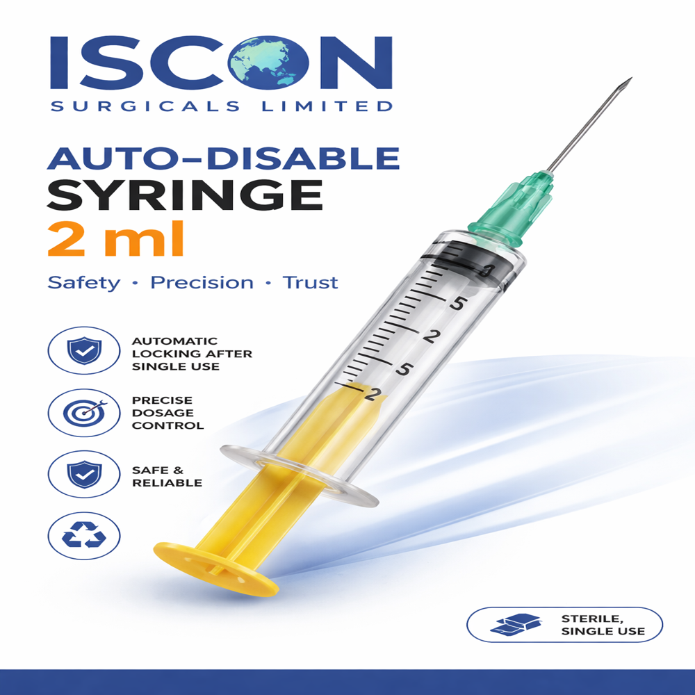 Auto Disable Syringe 2ml - Stainless Steel Needle, ISI Certified | Single Use, Zero Dead Space Design, ETO Sterilized, Individually Packed