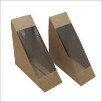 Sandwich Paper Box - Recycled Paperboard, Triangle Shape, Brown Color, 200-270 Gsm | Disposable, Window Patch Style, Different Sizes Available