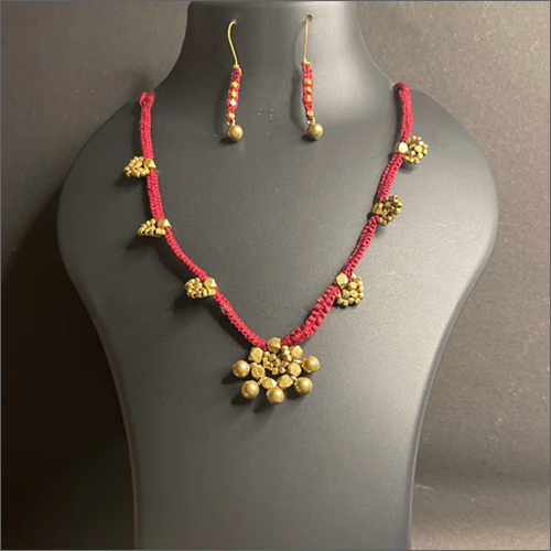 Brass Beaded Dhokra Necklace Set