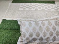 White Khadi Gold Jaipuri Bedsheet - 100% Cotton, King Size 90x108 Inches, White Color | Includes 1 Bedsheet & 2 Pillow Covers