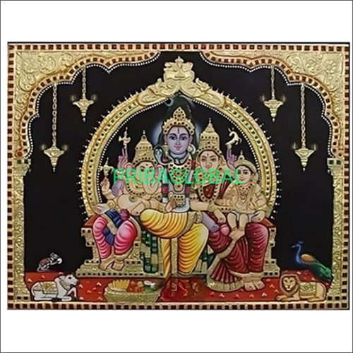 Lord Shiva Family Tanjore Painting Medium: Water Color