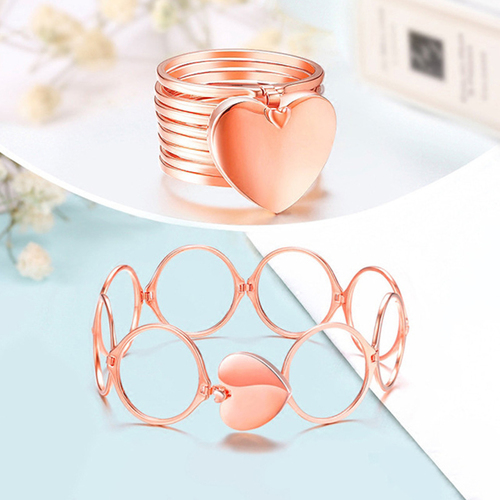 Vembley Rosegold 2 In 1 Retractable Heart Ring Bracelet For Women And Girls