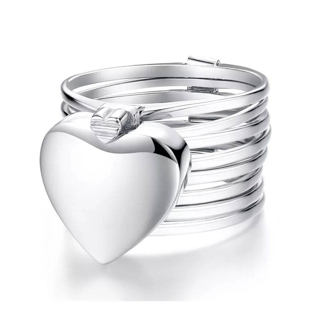 Vembley Silver 2 In 1 Retractable Heart Ring Bracelet For Women And Girls