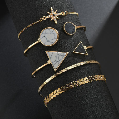 Combo Of 5 Gold Plated Geometric Crystals Star Bracelets Diameter: 6.5  Centimeter (Cm)