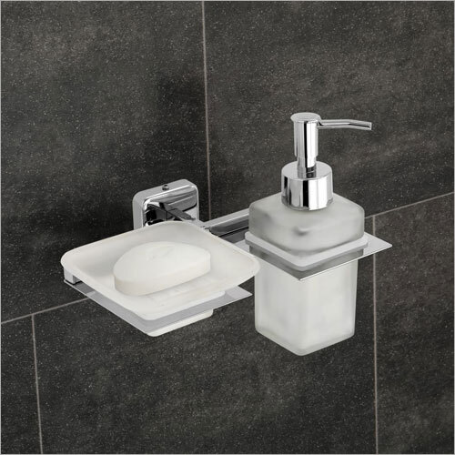 Liquid Soap Dispenser With Soap Dish - Stainless Steel, 10 Inch , Glossy Finish with Elegant Design and Integrated Soap Dish