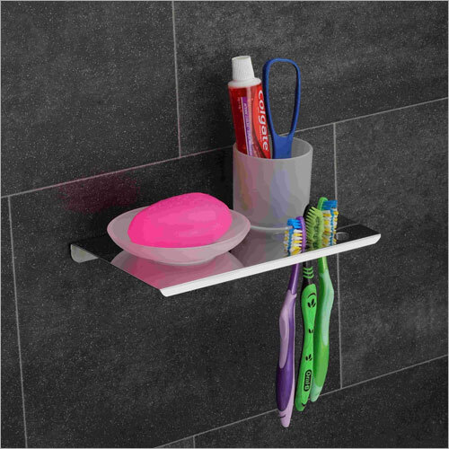 KIA Soap Dish - Stainless Steel, 10 Inch Rectangular Size, Glossy Finish, Integrated Toothbrush Holder