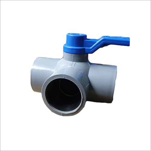 Solid Three Way Grey Ball Valve - Plastic, 3 Inch Size, Grey Color | Industrial Use for Water Flow Regulation and Control
