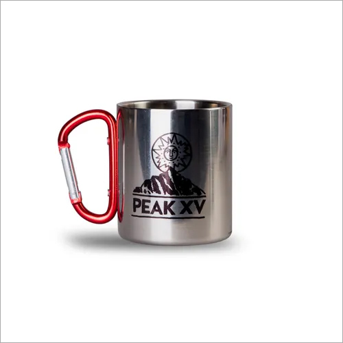 Silver-Red Promotional Logo Steel Travel Mugs