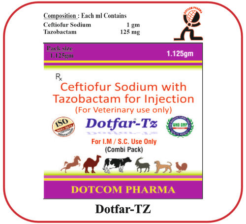 Ceftiofur Sodium Tazobactum 1.125 Gm Brand - Dotfar-Tz Veterinary Injectables