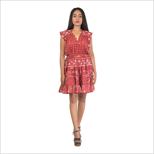 Red Cotton Bandhani  Dress