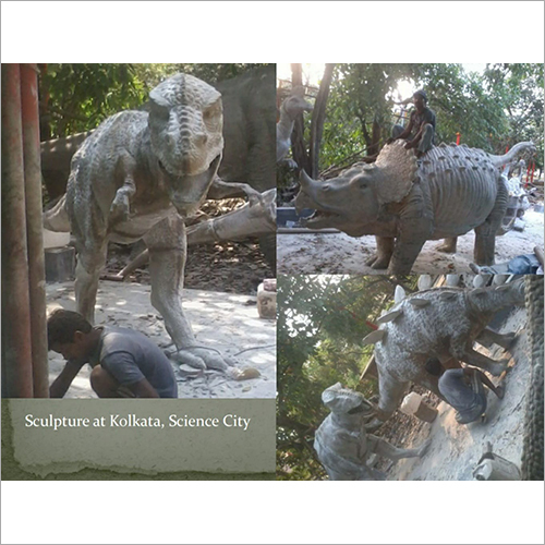 Dinosaur and Rhino Fiber Statues