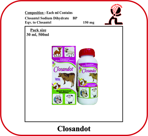 Closantel Sodium Dihydrate ORAL SUSPENSION -Brand - CLOSANDOT-500ml