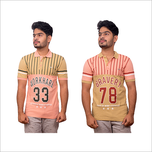 Mens Number Print T-Shirt - Cotton Fabric, Long Sleeves, Polo Collar, Printed Pattern | Machine-Washable, Pre-Shrunk, Iron-Friendly Design