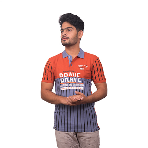 DSC7912 Mens Half Sleeve T Shirt - Cotton Fabric Multicolor Polo Collar | Short Sleeves Printed Pattern Perfect for Casual Wear