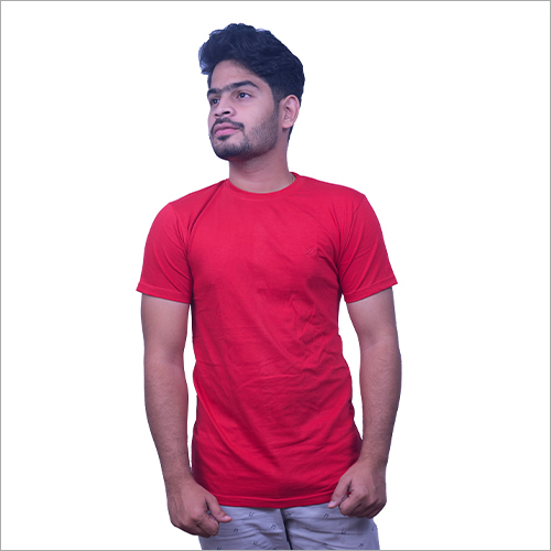 Mens Polo T-Shirt - 60% Cotton 40% Poly Blend, Soft Bio Washed Red Fabric, Ribbed O-Neck and Cuffs with Short Sleeves