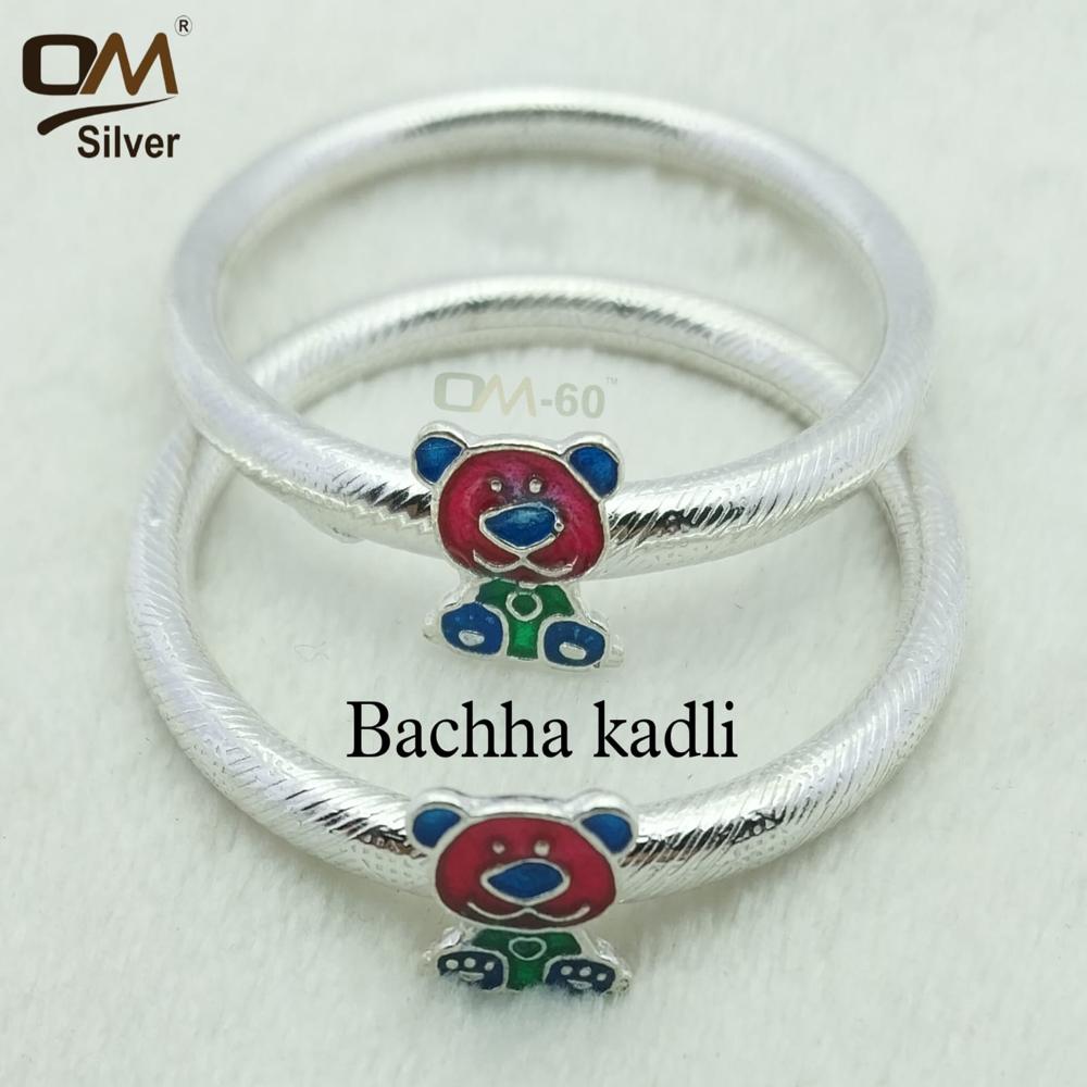 Kids Cartoon Kadli - Silver With Enamel Finish, Lightweight, Nickel-free Material, Soft Edges, Adjustable Size For Casual Wear