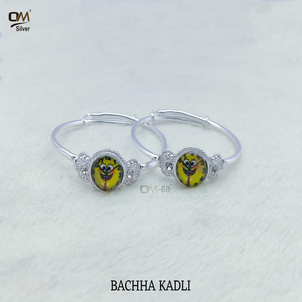 Kids Silver Kadli - 38% or 52% Purity, Free Size | Casual Wear, Ideal Gift for Children, Comfortable, Lightweight Design, Unique Silver Finish