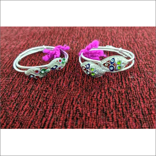 Kids Silver Fancy Kadli - Light Weight Silver with Enamel Finish, Adjustable Size for Casual Wear | Ideal Gift for Children