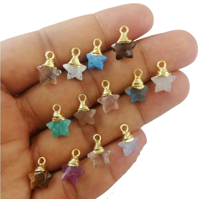 Gemstone Gold Vermeil Wire Wrapped Star Shape Pendant - Jewelry Making Charms