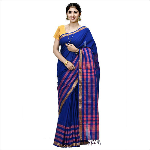 Ladies Cotton Royal Blue Saree